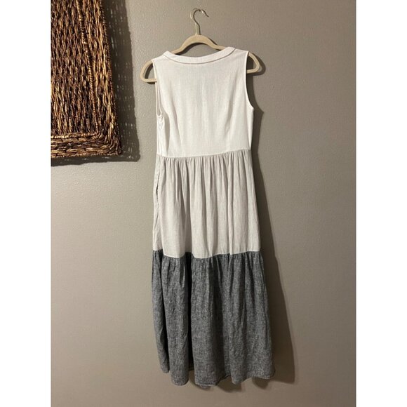 JOIE Maxi Dress XS Extra Small Linen Gray White Pockets Beads Washable Flowy - Picture 10 of 11
